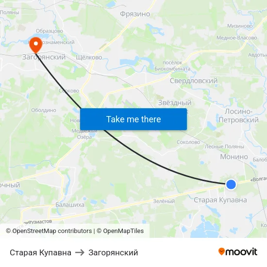 Старая Купавна to Загорянский map