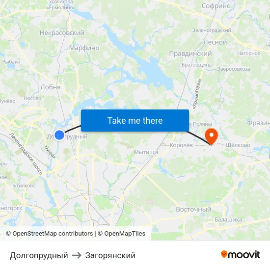 Долгопрудный to Загорянский map