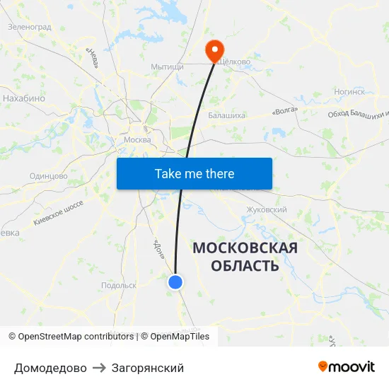 Домодедово to Загорянский map