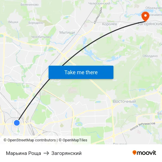 Марьина Роща to Загорянский map