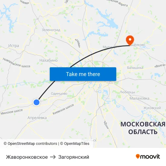 Жаворонковское to Загорянский map