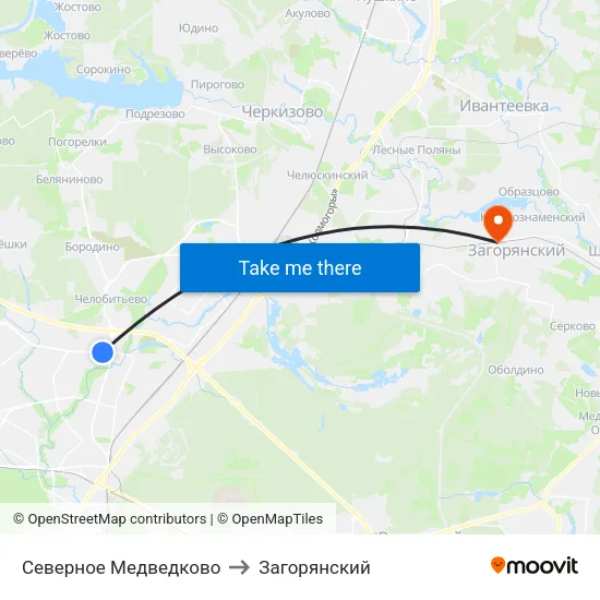 Северное Медведково to Загорянский map