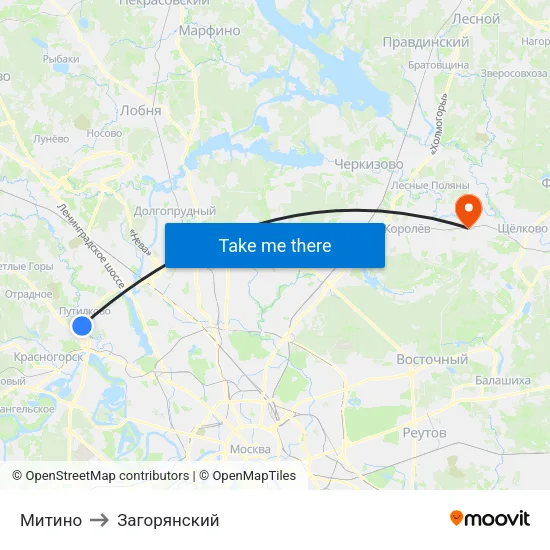 Митино to Загорянский map