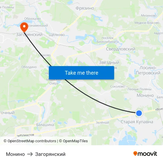 Монино to Загорянский map