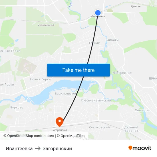 Ивантеевка to Загорянский map