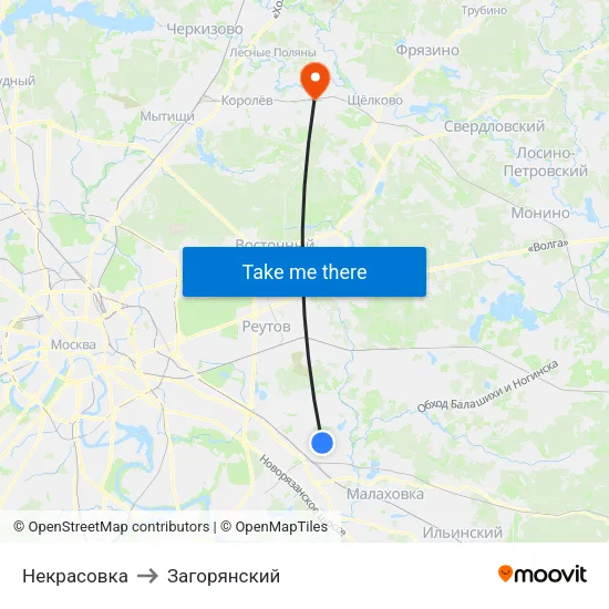 Некрасовка to Загорянский map