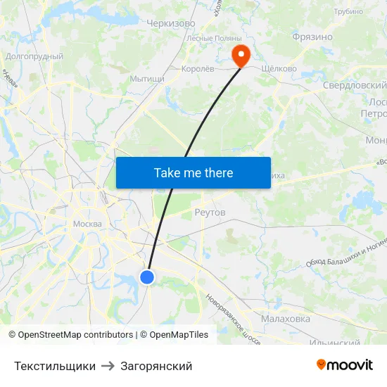 Текстильщики to Загорянский map