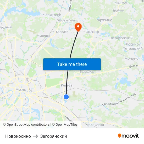 Новокосино to Загорянский map