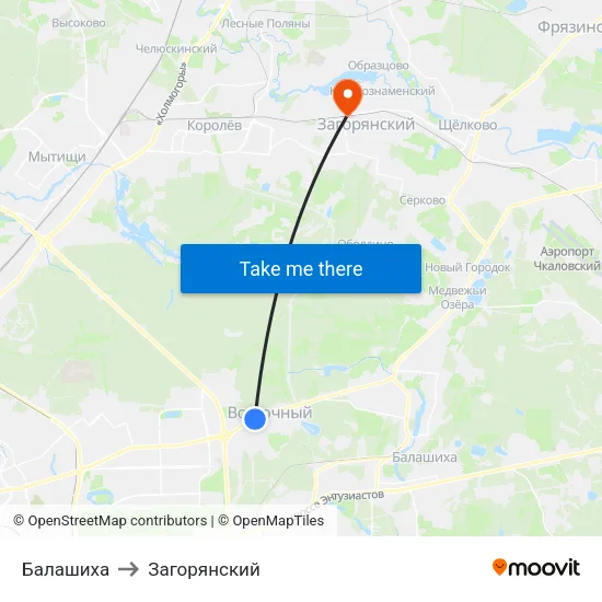 Балашиха to Загорянский map