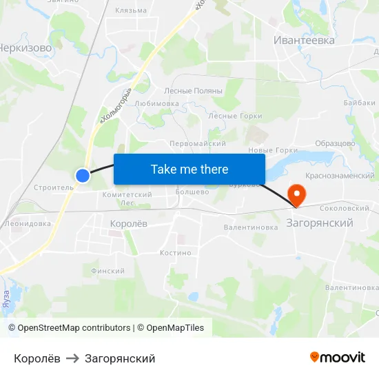 Королёв to Загорянский map