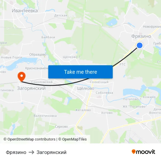 Фрязино to Загорянский map