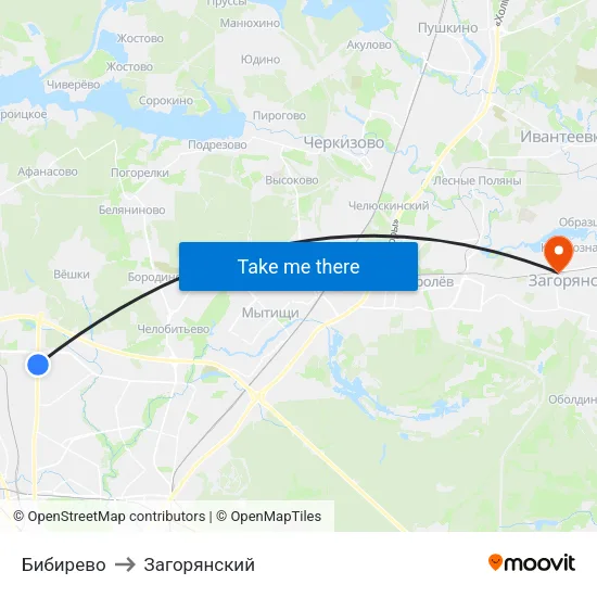 Бибирево to Загорянский map
