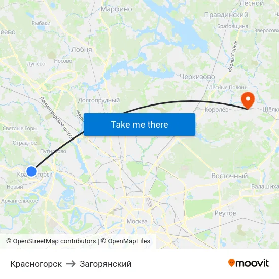 Красногорск to Загорянский map