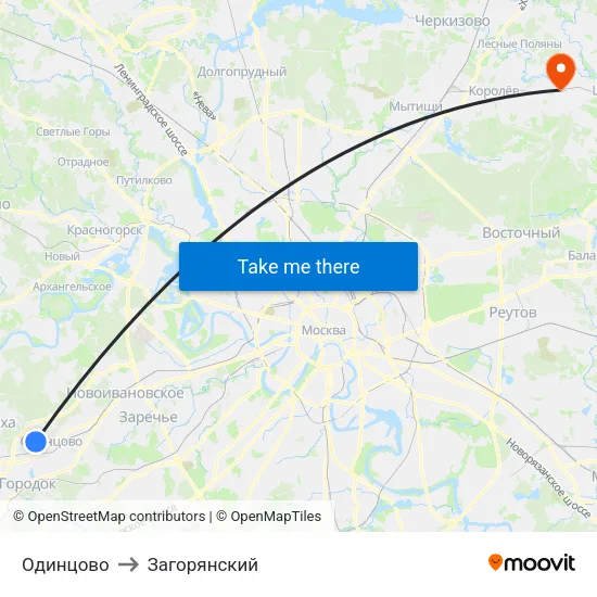 Одинцово to Загорянский map