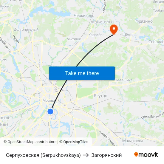Серпуховская (Serpukhovskaya) to Загорянский map