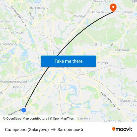 Саларьево (Salaryevo) to Загорянский map