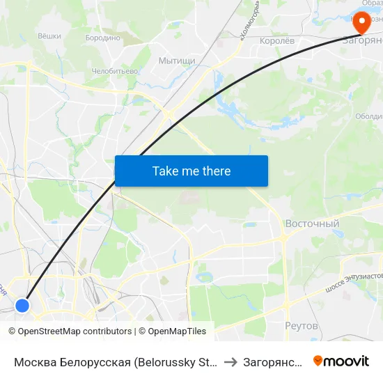 Москва Белорусская (Belorussky Station) to Загорянский map