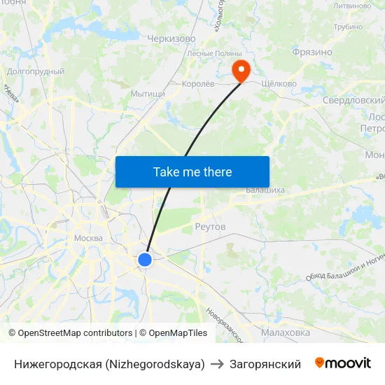 Нижегородская (Nizhegorodskaya) to Загорянский map