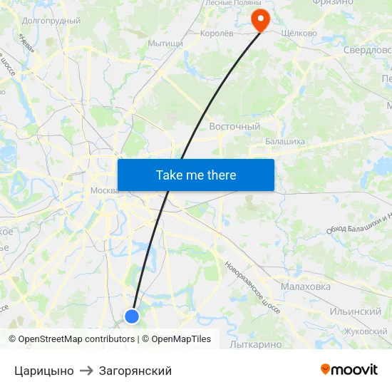 Царицыно to Загорянский map