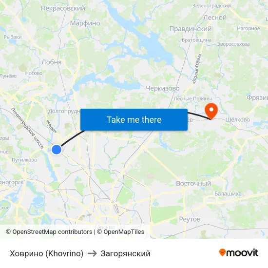 Ховрино (Khovrino) to Загорянский map