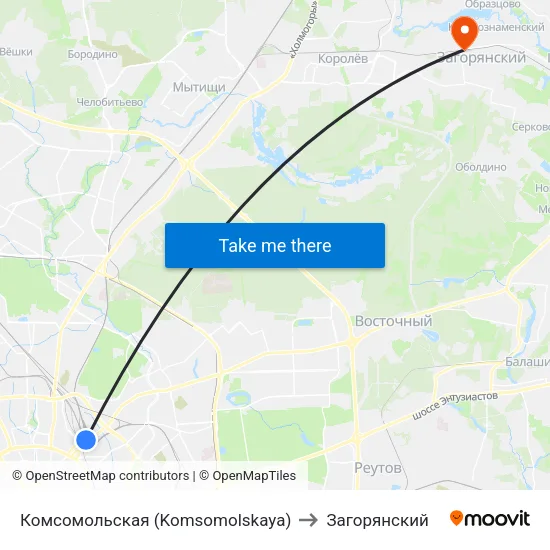 Комсомольская (Komsomolskaya) to Загорянский map