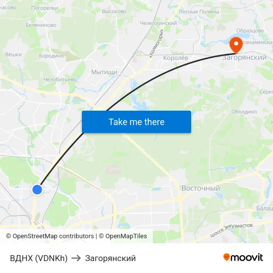 ВДНХ (VDNKh) to Загорянский map