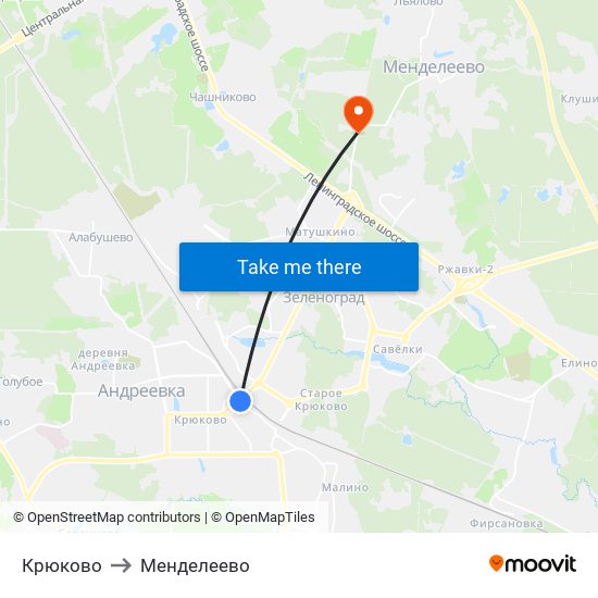 Крюково to Менделеево map