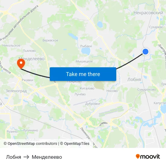 Лобня to Менделеево map