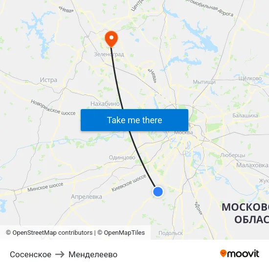 Сосенское to Менделеево map