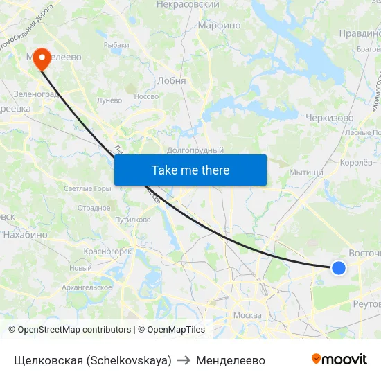 Щелковская (Schelkovskaya) to Менделеево map