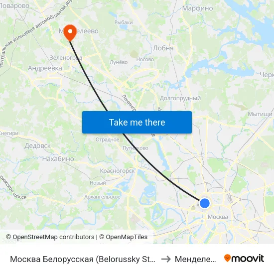 Москва Белорусская (Belorussky Station) to Менделеево map