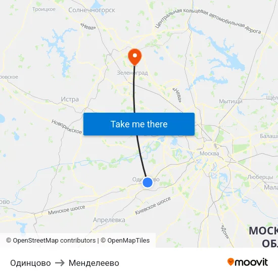 Одинцово to Менделеево map