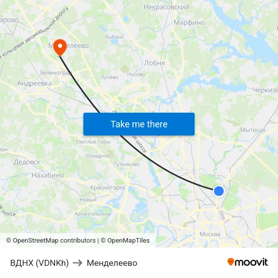 ВДНХ (VDNKh) to Менделеево map