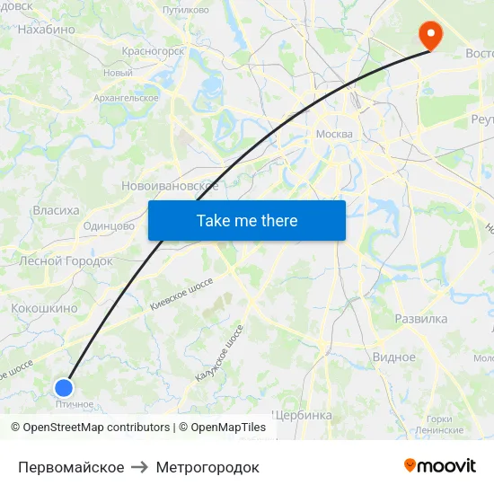 Первомайское to Метрогородок map