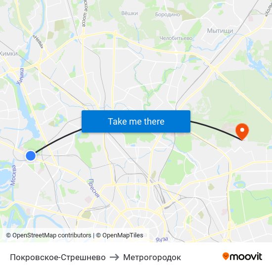 Покровское-Стрешнево to Метрогородок map