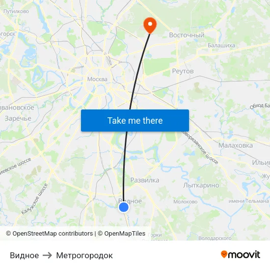 Видное to Метрогородок map
