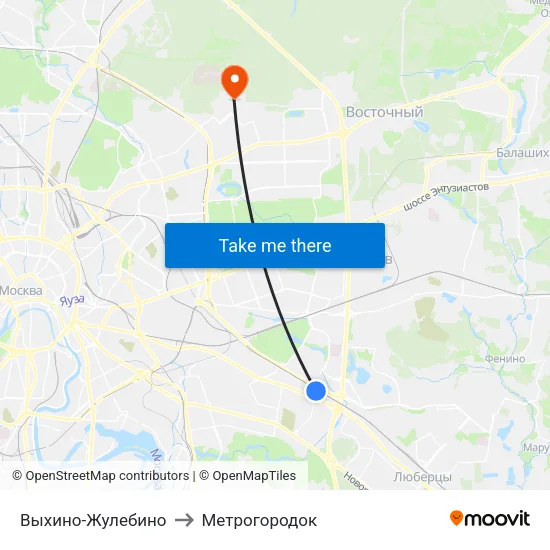 Выхино-Жулебино to Метрогородок map