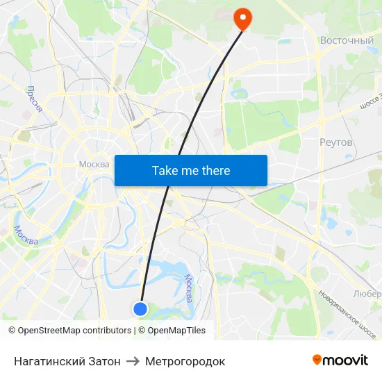 Нагатинский Затон to Метрогородок map