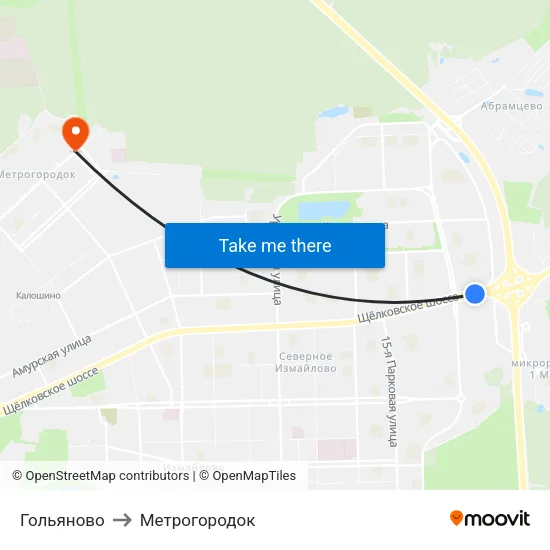 Гольяново to Метрогородок map