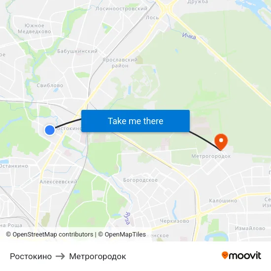Ростокино to Метрогородок map