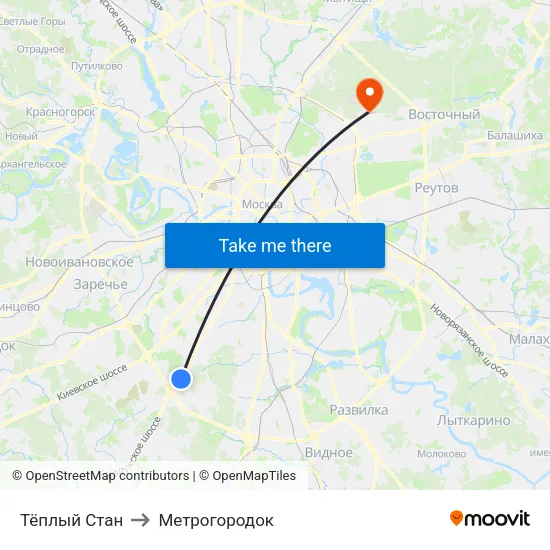 Тёплый Стан to Метрогородок map