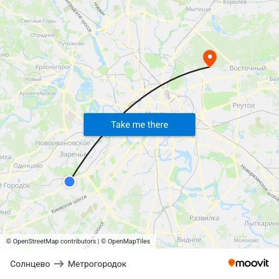Солнцево to Метрогородок map