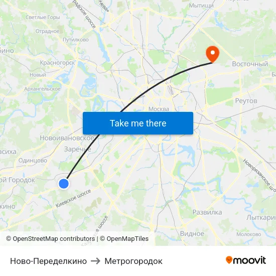 Ново-Переделкино to Метрогородок map