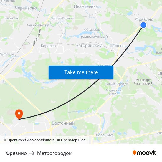 Фрязино to Метрогородок map