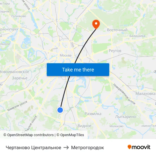 Чертаново Центральное to Метрогородок map