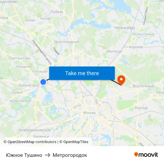 Южное Тушино to Метрогородок map