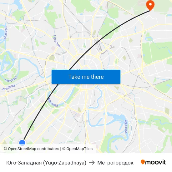 Юго-Западная (Yugo-Zapadnaya) to Метрогородок map