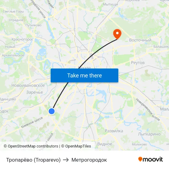 Тропарёво (Troparevo) to Метрогородок map