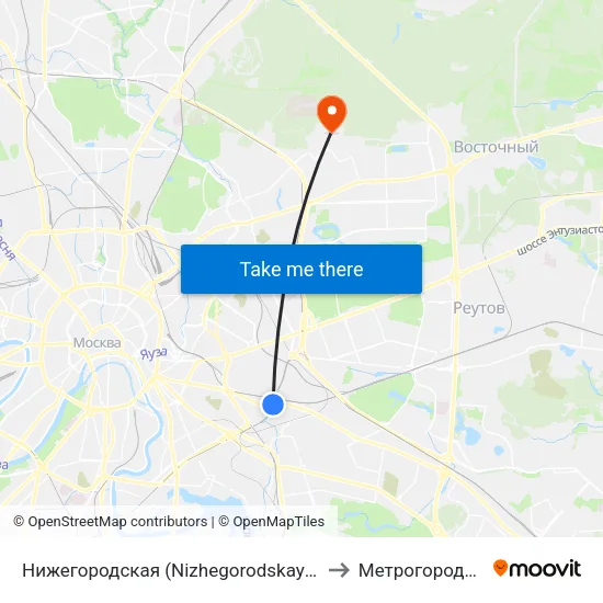 Нижегородская (Nizhegorodskaya) to Метрогородок map