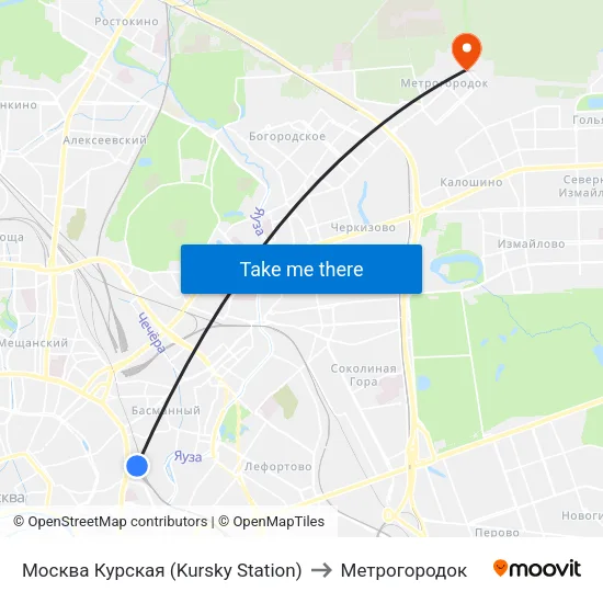 Москва Курская (Kursky Station) to Метрогородок map